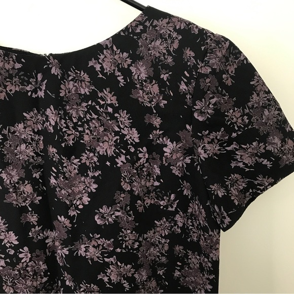Vintage Talbots black and purple mini floral short sleeve midi dress - Picture 4 of 11